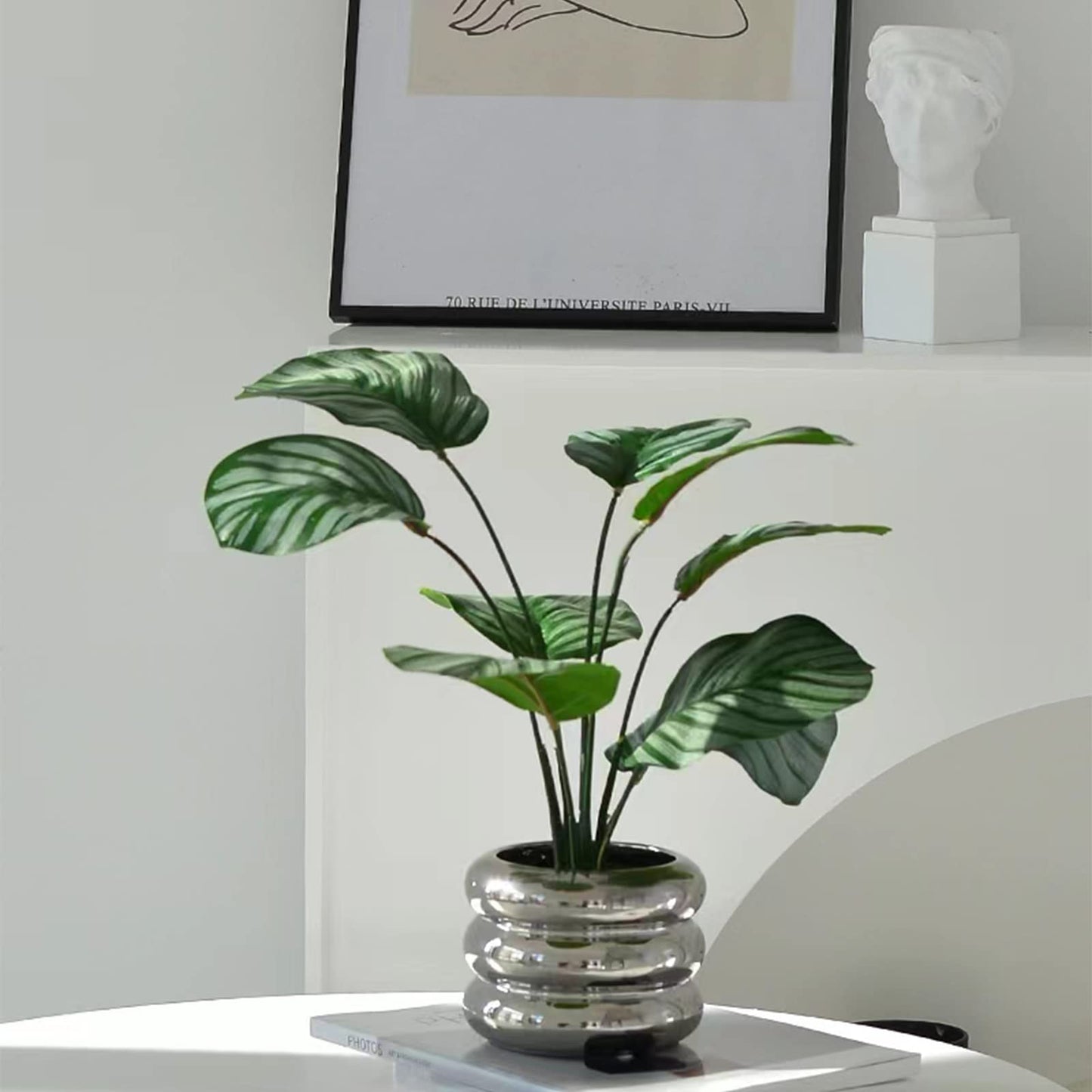 SANDYBAYTAS Ceramic Plant Pot Indoor, 4.5 Inch Flower Pot with Drainage Hole, Small Bubble Design Ceramic Planter for Home & Office Decor (Silver)