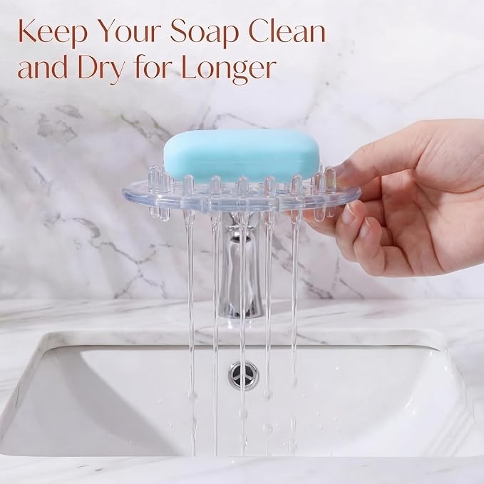 2 Pcs Plastic Soap Holder Soap Dish Bar Saver Tray with Holes Sponge Holder for Kitchen Bathroom Shower Counter, 4.5 x 3 x 0.7 Inches (Clear,Light Gray)