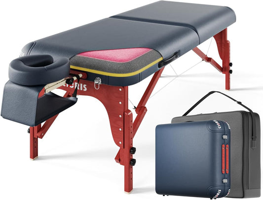 CLORIS 84" Luxury Massage Table Portable 2 Folding Lightweight Facial Salon Spa Tattoo Bed Height Adjustable with Carrying Bag & Wooden Leg Hold Up to 1500LBS Blue