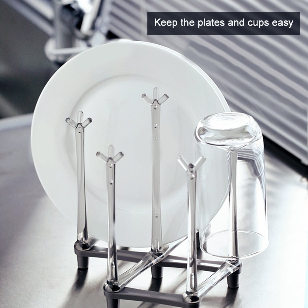 Marbrasse Retractable Cup Drying Rack, Drinking Glass and Sports Bottle Drainer Stand, Plastic Bag Dryer with Non-Slip Bottom for Kitchen Countertop, 2p