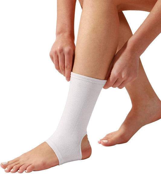 WrtmyR 2 Pack Ankle Brace Compression Sleeve, Ankle Wrap & Ankle Support for Women & Men, Ankle Compression Sock (White, Large (2 PACK))
