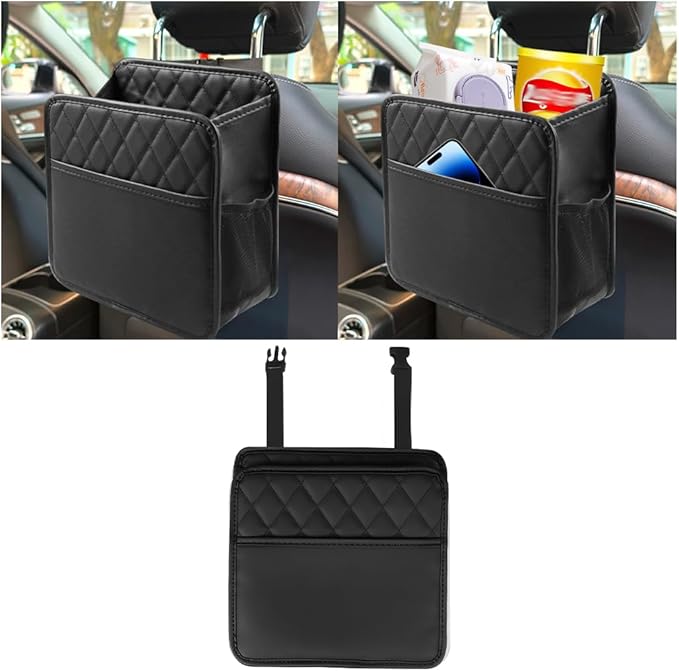 Mandark Car Seat Back Organizer, PU Leather Automotive Backseat Hanging Storage Pocket, Multipurpose Vehicle Travel Essentials Accessories for Kids & Adults, Universal for Most Carsï¼Blackï¼