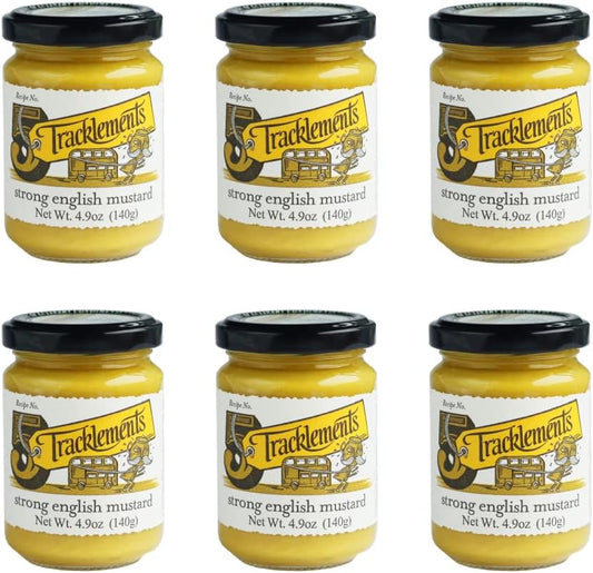TRACKLEMENTS - Strong English Mustard - Spicy Hot Yellow Mustard, Condiments for Recipes - Sauce Goes with Steaks & Burgers - Gluten Free, VEGAN, Non-GMO - 4.94oz Jar - Pack of 6