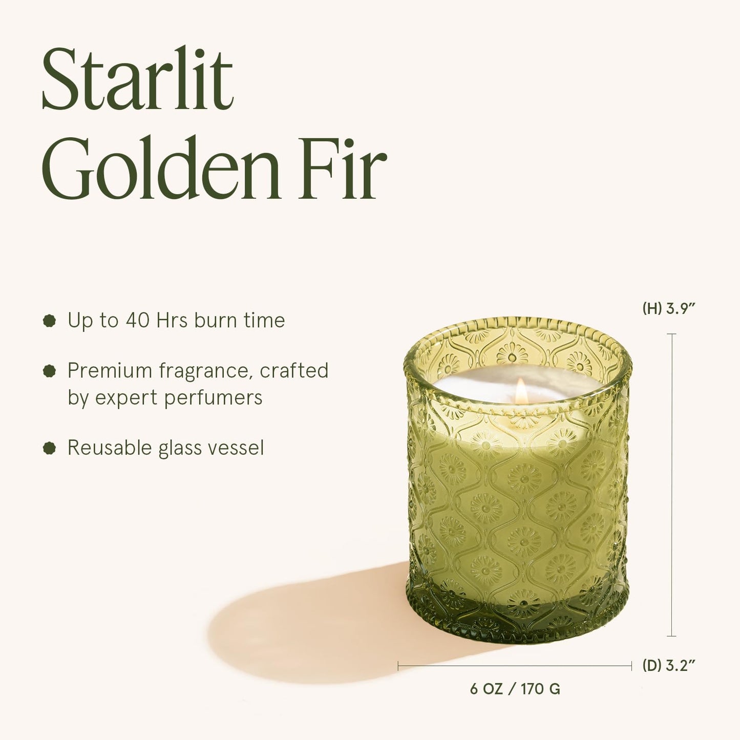 LA JOLIE MUSE Starlit Golden Fir Scented Candle, Winter Candle Gifts, Fir & Cedarwood Candle, Holiday Candles for Home Scented, Natural Soy Wax Candle, 6 oz 40 Hours Burn
