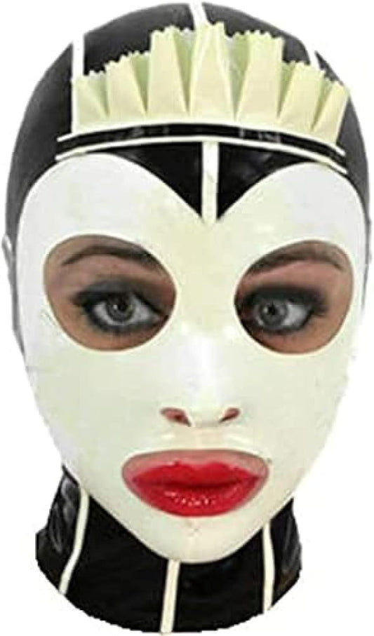 Latex Hood with Lace Forehead Maid Uniform Rubber Mask Back Zipper Cosplay Party Wear,Small