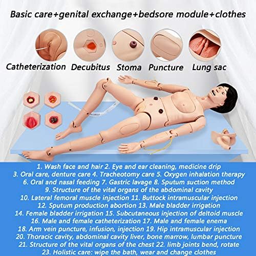 Geriatric Training Manikin Patient Care Skills Mannequin with Interchangeable Genitals and Bedsore Modules for Nursing Medical Training Teaching Medical Supplies,Female