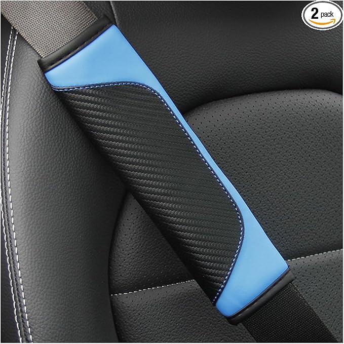 2PCS Car Seat Belt Cover, Carbon Fiber Seatbelt Shoulder Protection, Soft Car Seat Belt Strap Cushion Protect Your Neck and Shoulder, Car Accessories Seat Belt Pad for Car Truck (Blue)