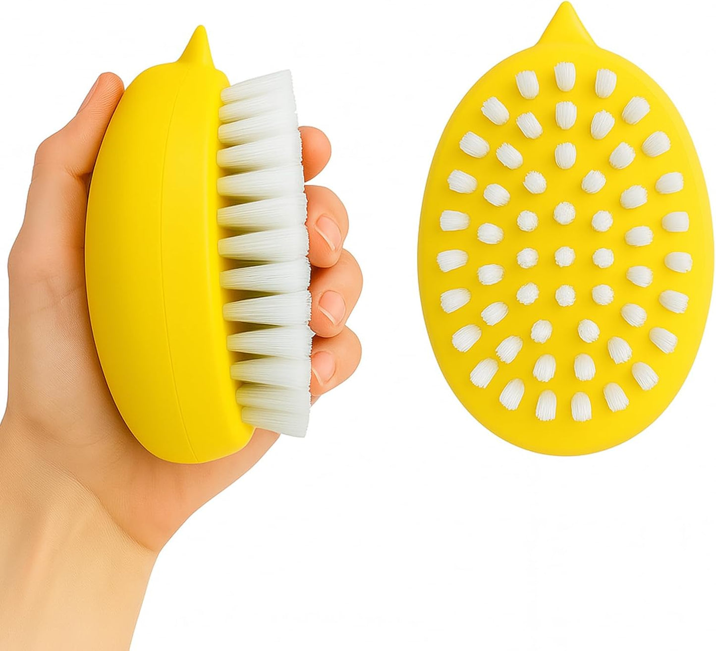 2 Pack Vegetable Brush, Yellow Portable Produce Brush for Fruits and Vegetables, Dual-Bristle Cleaning Brush with Non-Slip Grip, Nylon Bristles, BPA-Free Dishwasher Safe Kitchen Food Prep
