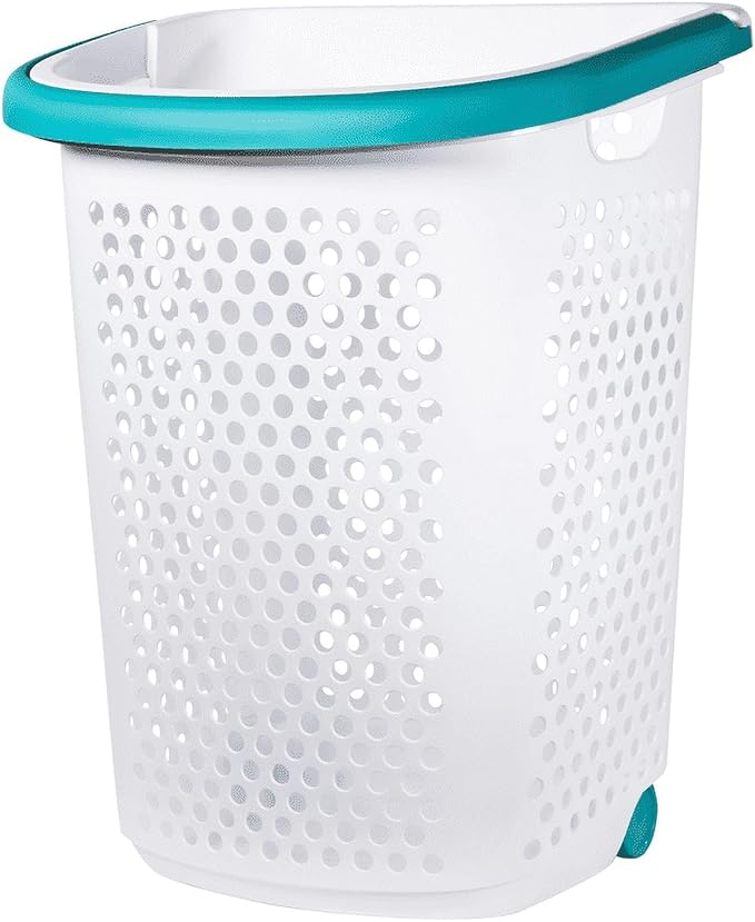 2Bushel -Wheeled Laundry Plastic Basket ï¼With a Handle, Lightweight and Durable, With Wheels, Suitable for Apartments, Bedrooms, Bathrooms and Laundry Rooms (15.47x 20.11 x 25 in)