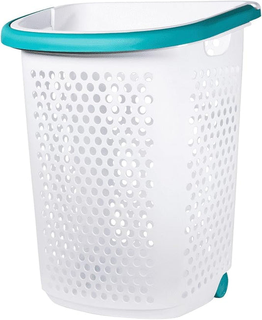 2Bushel -Wheeled Laundry Plastic Basket ï¼With a Handle, Lightweight and Durable, With Wheels, Suitable for Apartments, Bedrooms, Bathrooms and Laundry Rooms (15.47x 20.11 x 25 in)