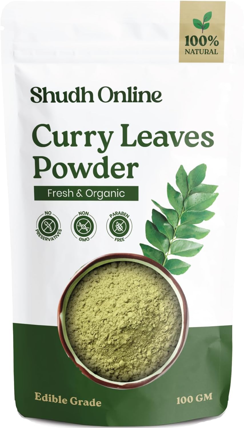 Shudh Online Curry Leaves Powder Fresh (3.5 oz) Natural Grown Indian Dried Curry Leaf Powder | Hojas de Curry Frescas Secas - Hair Growth