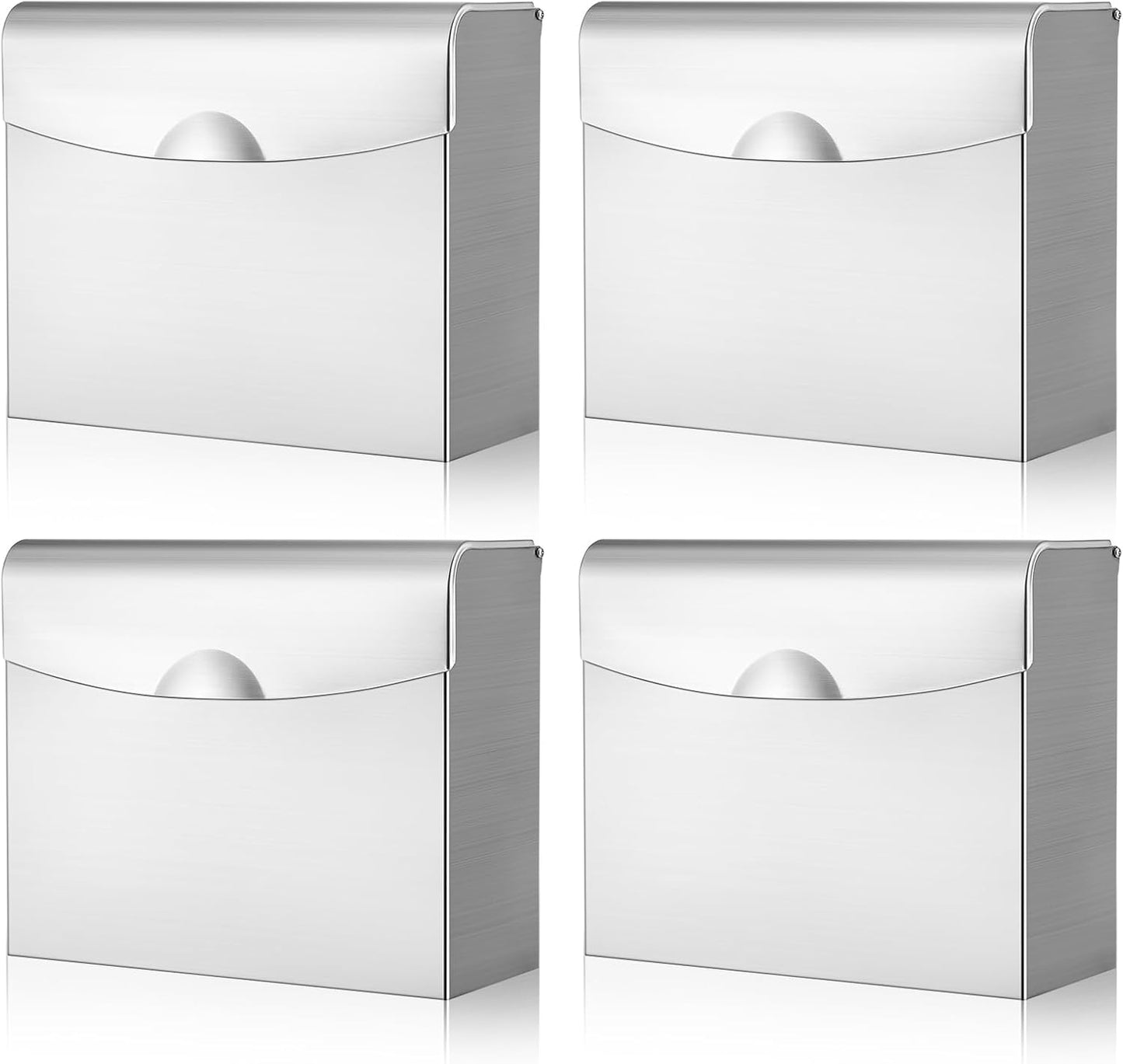 Tioncy 4 Pcs Sanitary Napkin Disposal Receptacle Stainless Steel Sanitary Napkin Receptacle Wall Mounted Tampon Disposal Bin Waste Tampon Holder Feminine Hygiene Container (Silvery White)