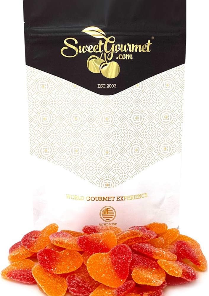 SweetGourmet Juicy Peach Hearts Gummy | Bulk Sanded Candy | 1 Pound