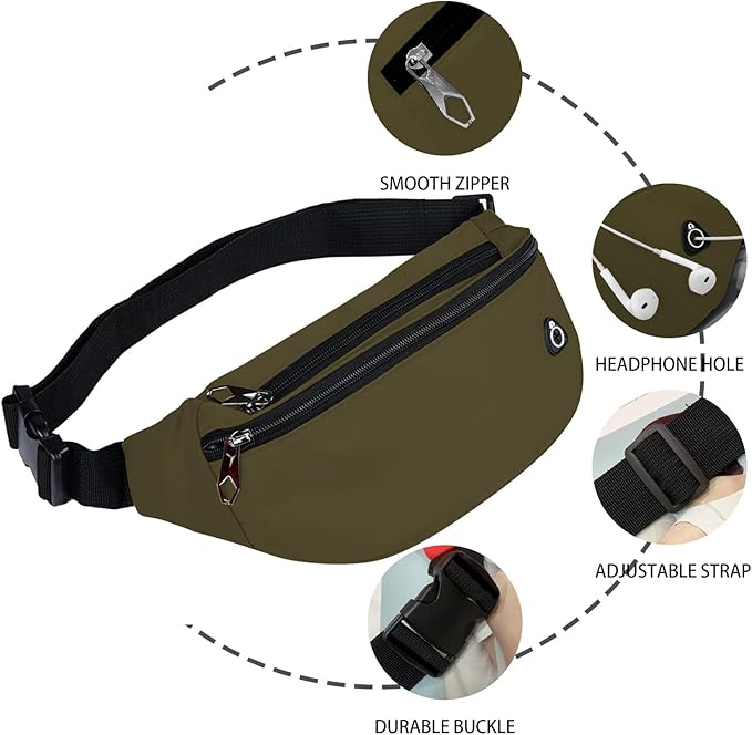 Fanny Packs for Men and Women, Waterproof Sports Waist Pack Bag for Travel Hiking Running Hands-free