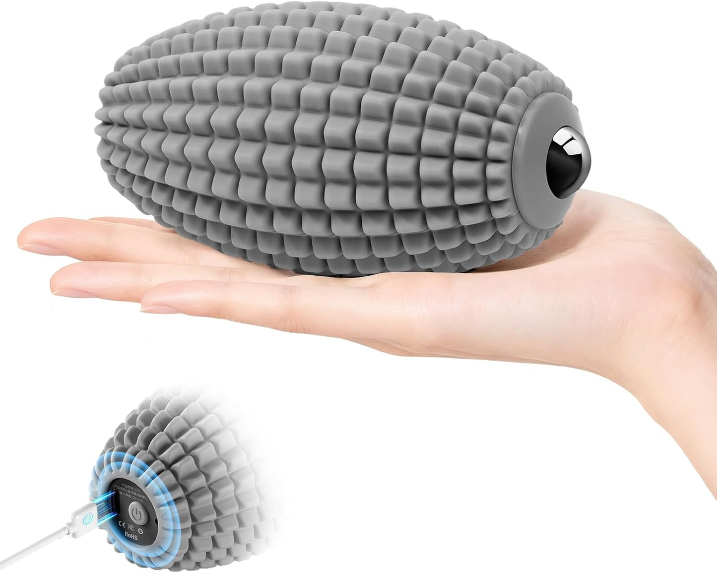 Vibrating Massage Ball for Muscle Recovery, Silicone Myofascial Massage Ball, Plantar Fasciitis Relief,Hip & Psoas Release, Deep Tissue & Trigger Point Roller for Neck, Back, Foot (Gray)