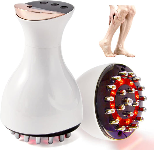 Leg Massager for Circulation and Pain Relief, Lymphatic Drainage & Varicose Veins Support - Calf, Foot & Knee Massager with SoothingPulse, Heat, Light & Vibration - White