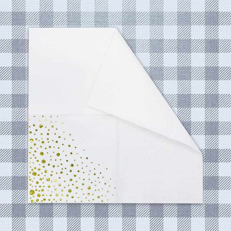 Gold Napkins, 100 Pack White and Gold Cocktail Napkins, 5x5 Inch Party Event Napkins, 3 Ply Luxury Paper Holiday Napkins, Disposable Beverage Wedding Napkins