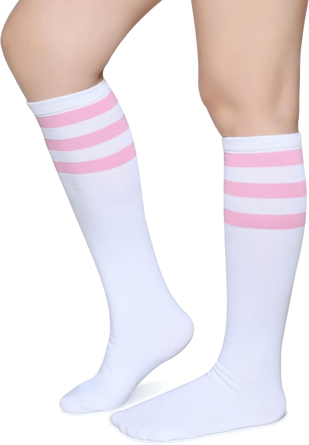 Pareberry Triple Stripes Soft Cotton Knee High Tube Socks for Men and Women