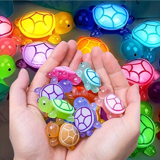 50PCS Luminous Mini Resin Sea Turtles Figurines: Glow-in-The-Dark, for Decor & DIY, Assorted Colors