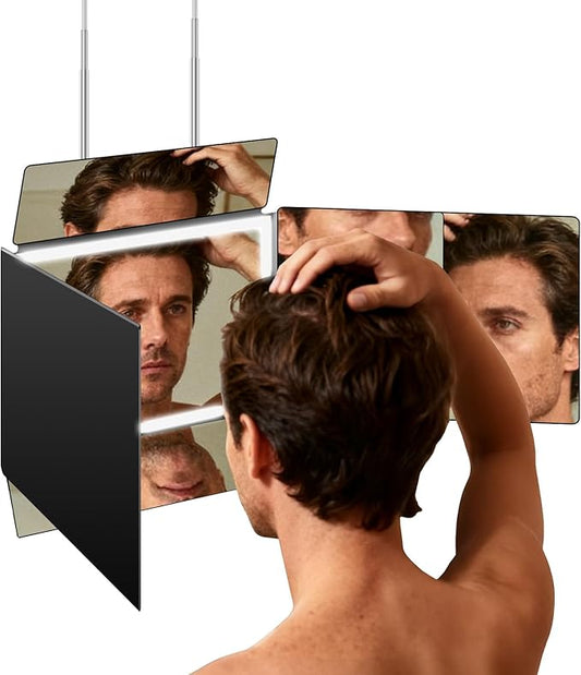 5 Way Mirror for Self Hair Cutting,360 Haircuts Mirror Men for Barber Use Tools,to See Back of Head,Tri Fold with Portable Height Adjustable Telescoping Hooks