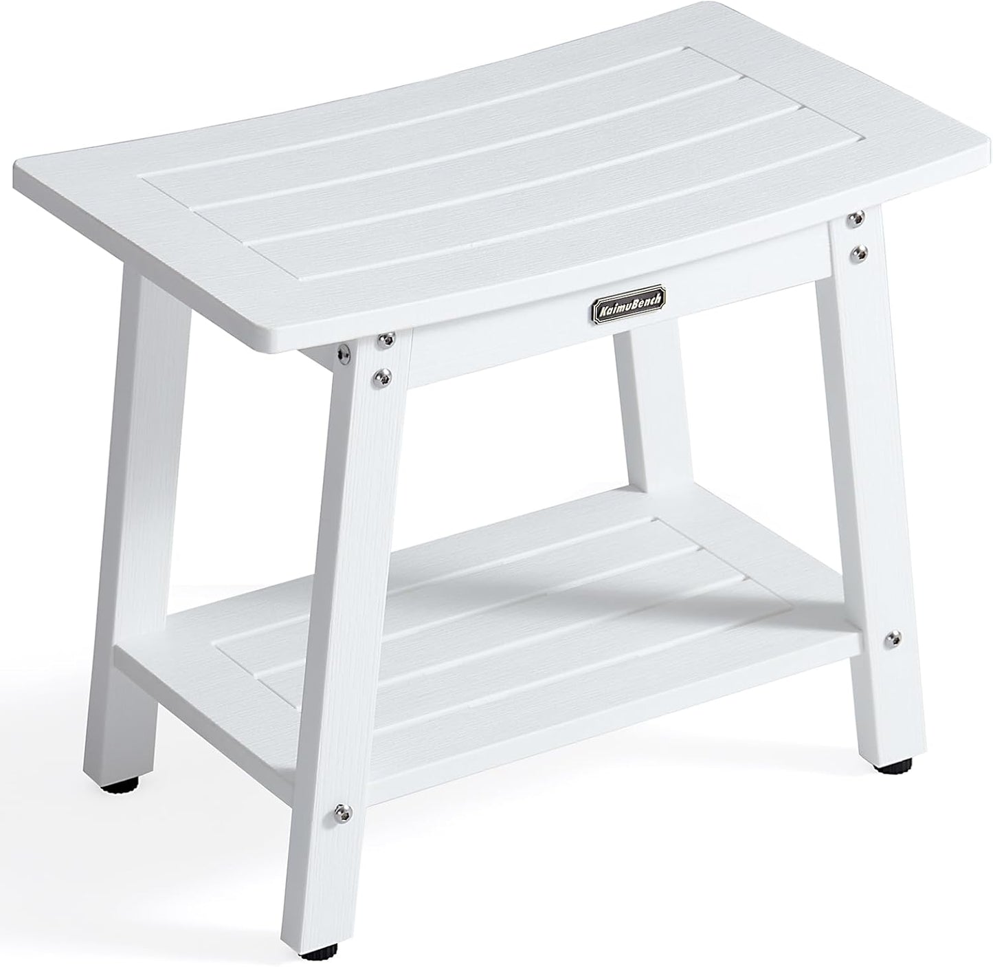 KaimuBench Large Waterproof Shower Bench for Inside, HDPS White Shower Stool for Shaving Legs, Spa Bath Chair Seat for Bathroom, Indoor/Outdoor Use, No Maintenance, Weight Capacity 500LBS