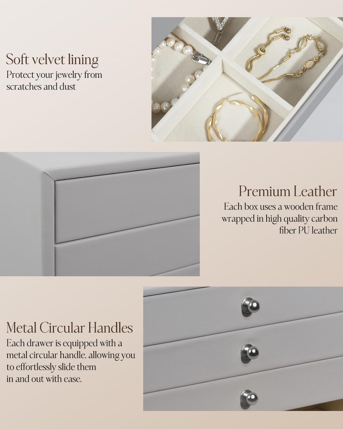 GUKA Large Jewelry Box, Jewelry Case with 10 Drawers for Big and Small Jewelry, Jewelry Storage Organizer for Watch Earrings Necklace Rings Bracelets, Birthday Wedding Gifts, Grey
