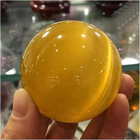 Natural Meditation Crystal 40/50/60mm Natural Cat's Eye Crystal Ball, for Home Decoration Crystal Stone (Color : Yellow, Size : 50MM)