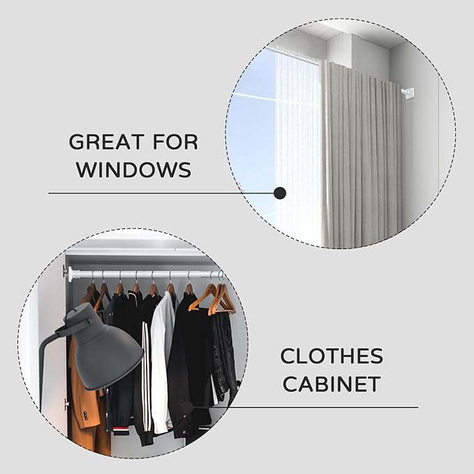 UIOSANRT White Shower Curtain Rod 31-68 Inches Non-Slip Shower Rod Tension Mounted No Drill Shower Curtain Rods Spring Tension Rod Adjustable Tension Curtain Rod for Windows Bathroom