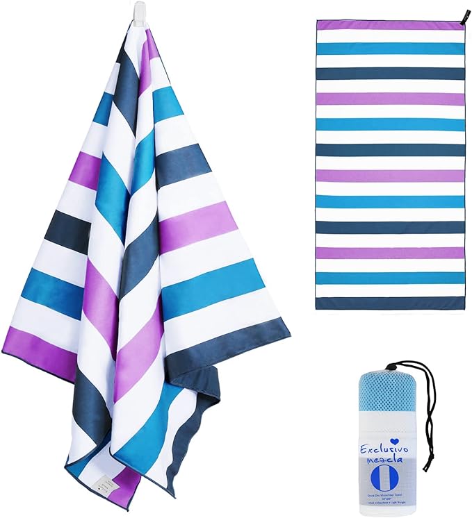 Exclusivo Mezcla Microfiber Quick Dry Beach Towel, Large Lightweight Sandfree Pool Towel for Swimming Camping Travel with Bag (Dark Purple, 30x60 Inches)