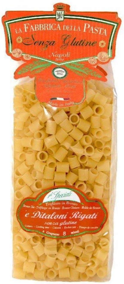 La Fabbrica della Pasta. Gluten Free Ditaloni Rigati. 500g (1.1lb). Pack of 4