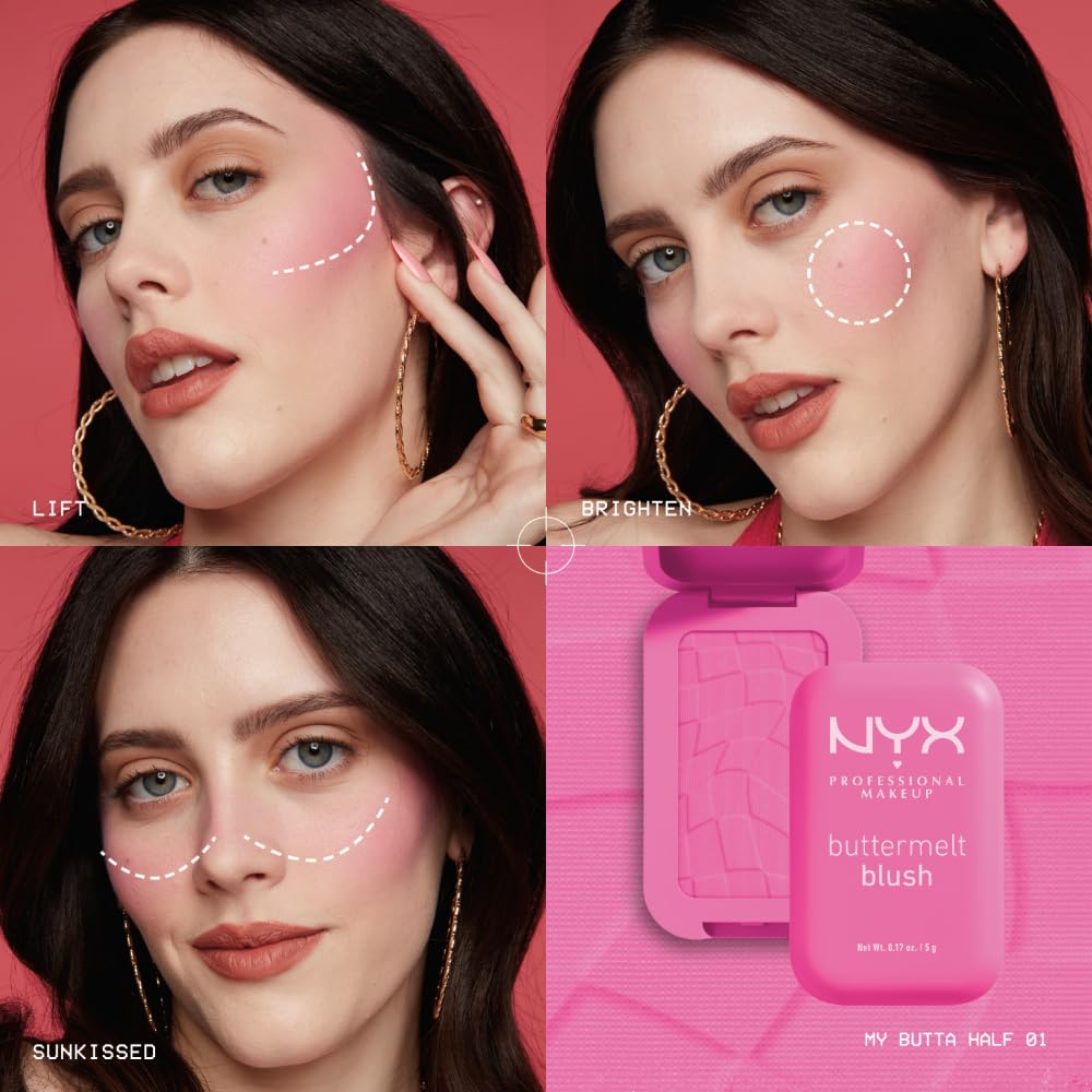 NYX PROFESSIONAL MAKEUP Buttermelt Powder Blush, Fade and Transfer-Resistant Blush, Up to 12HR Make Up Wear, Vegan Formula - My Butta Half