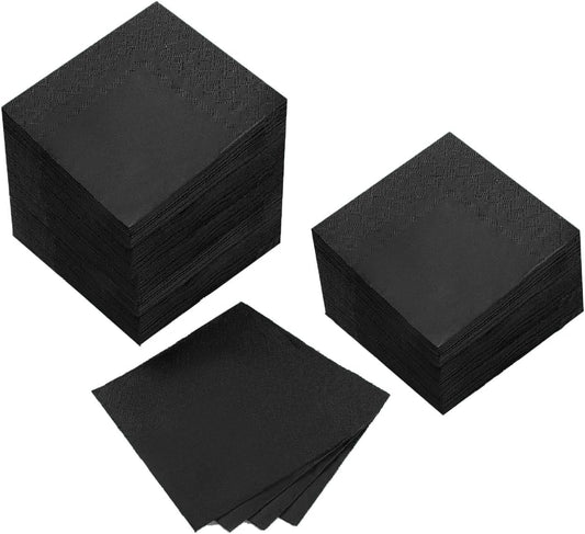 100 Pack Cocktail Napkin 2-Ply Dessert Napkins Folded 5 x 5 Inches Disposable Napkins for Dinner Wedding Birthday Party Bridal Anniversary Reception Event (100, Black)