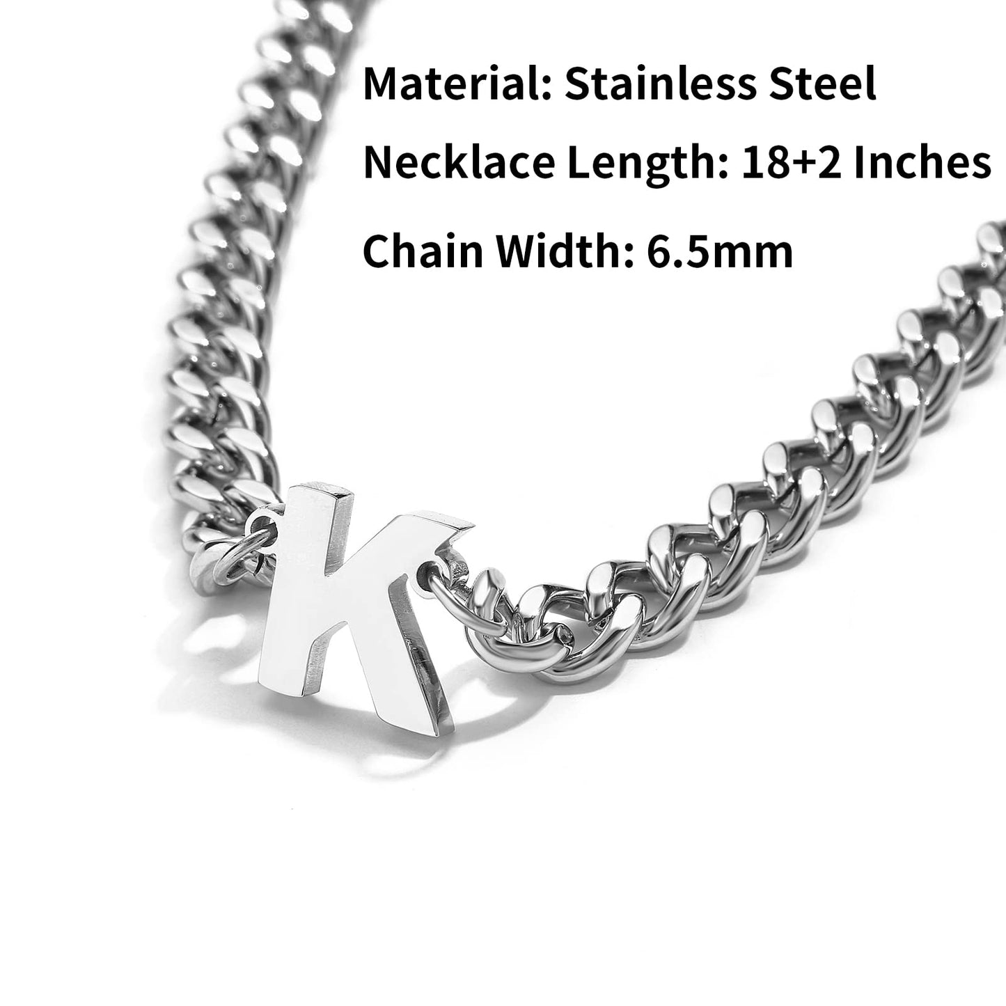DuoDiner Letter K Necklace for Men Boy Silver Initial Pendant Cuban Link Chain Male Women Jewelry Collar Cadenas Para Hombres Him Boyfriend Gifts