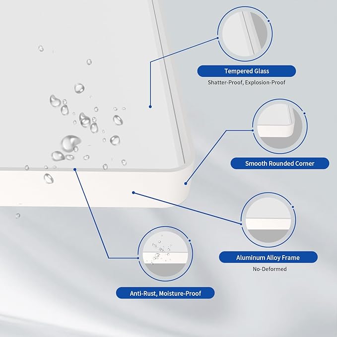 WEER White Bathroom Mirror 60X28 Inch, Rounded Rectangle White Metal Frame Mirror, Matte White Bathroom Vanity Mirror with Tempered Glass, Anti-Rust, Hangs Horizontally or Vertically