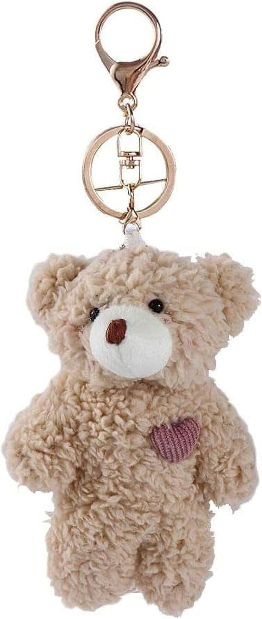 Jinshining Brown Bear Plush Keychain, Stuffed Animals Bag Pendant, Kawaii Rabbit, DIY Trinket Dog Plush Keyring Car Keychain Pink Heart Teddy Bears Automobile Accessories