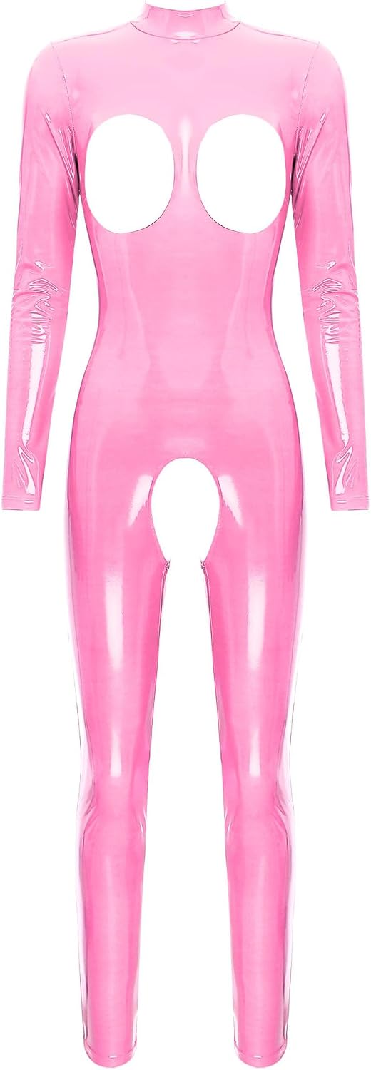 YiZYiF Womens Latex Jumpsuit Sleeveless Hollowing Out One Piece Outfits Bodycon Party Club Rompers