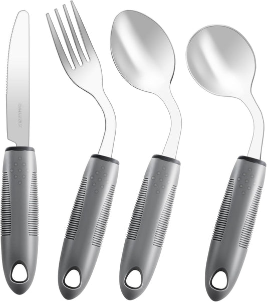 Adaptive Utensils,Weighted Utensils for Hand Tremors,Utensils for Parkinsons Patients,Elderly,Arthritis,Weak Hand Grip,Tremors&Handicapped.Stainless Steel Knife,Fork and Spoons Set (4pcs Right-Handed)