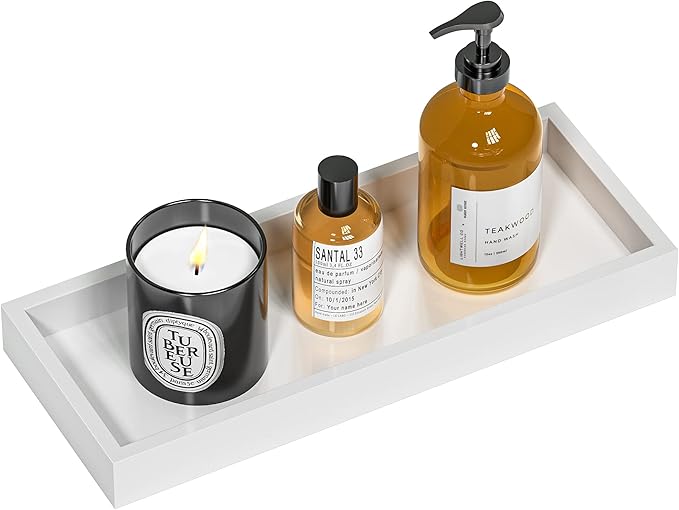 Bathroom Vanity Tray for Counter Bamboo Bathroom Decorative Tray, Dresser Top Perfume Tray for Home Decoration 11.3â L x 4.4â W x 1.14â H ï¼Whiteï¼