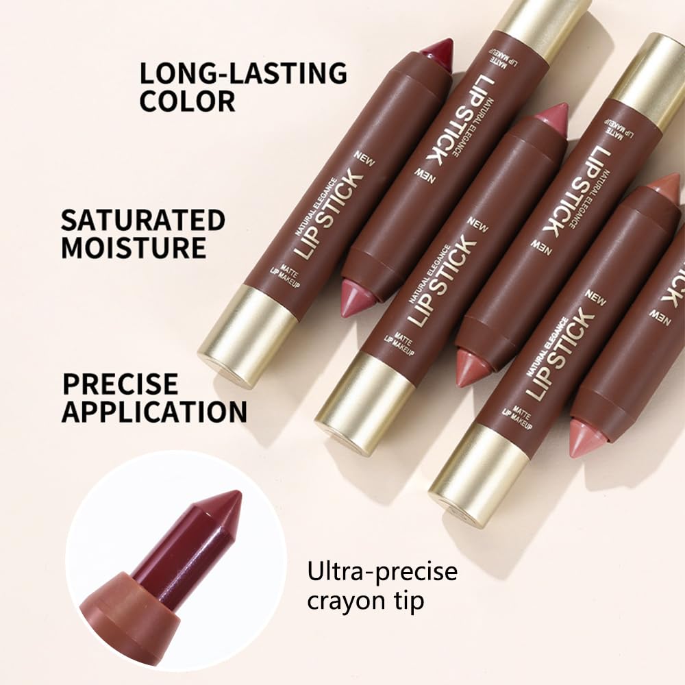 2Pcs Matte Lipstick Crayon Set for Women, Rose Pink Ruby Red 24 Hour Lipstick Lip Liner Pencil, Neutral Lip Stick Lipliner Long Lasting Waterproof Smudge Proof, Vegan & Cruelty-Free, 01+04
