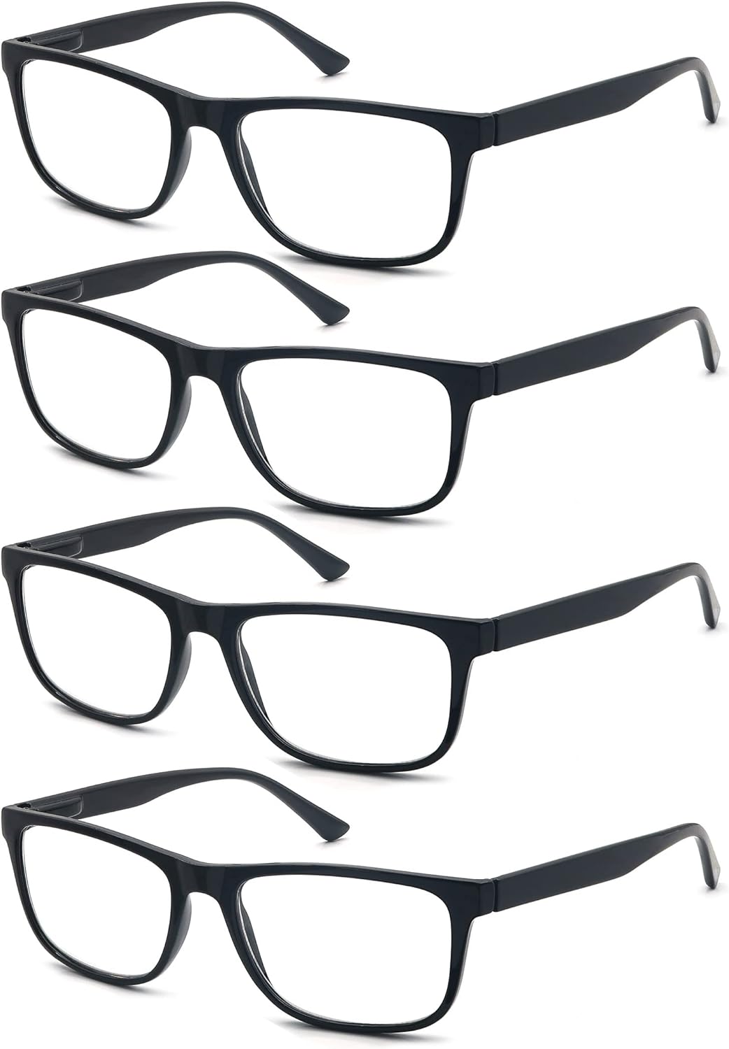 Wide Black Reading Glasses for Men +2.00 Large Oversized Readers Lightweight Square Eyeglasses for Reading for Big Head 4 Pack Spring Hinge Comfortable Fit