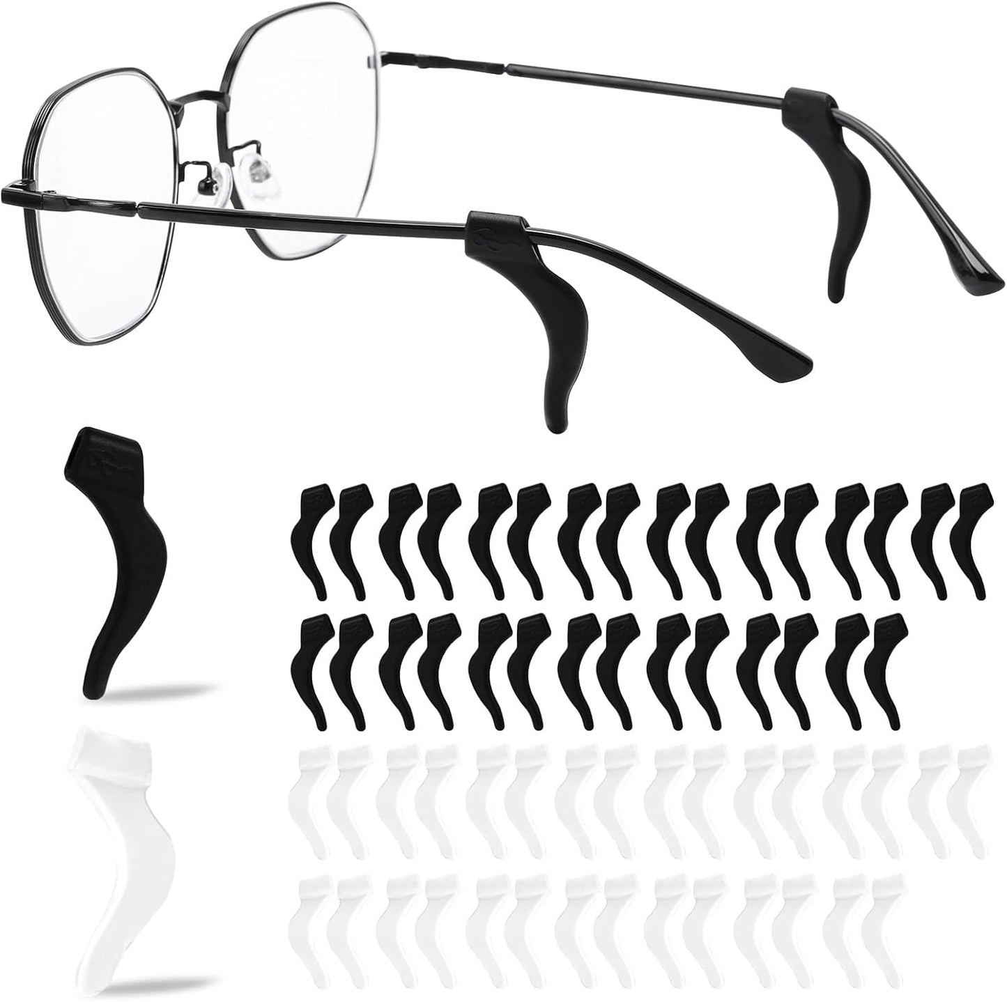 30 Pairs Eyeglass Ear Grips - Anti-slip Holder, Silicone Ear Hook, Eye Glasses Ear Grip Sleeve Retainer for Sports, Sunglasses, Reading Glasses