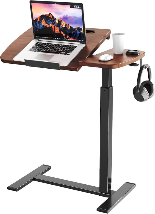 Overbed Bedside Table with Wheels,Tiltable Hospital Bed Table, Pneumatic Adjustable Overbed Table, Rolling Laptop Desk, Mobile Standing Desk for Bed, Couch, or Hospital Use