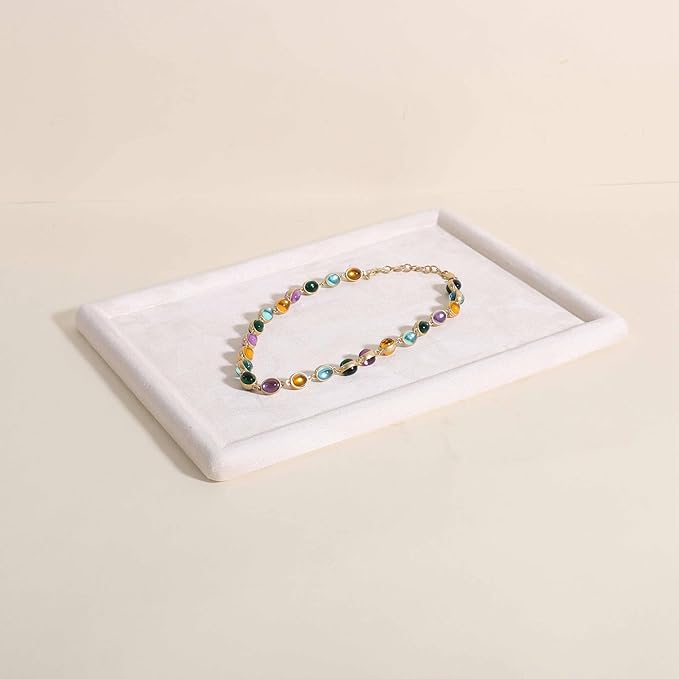 Rectangle Jewelry storage organizer plate, Velvet Jewerly display tray, Empty showcase tray for Necklace Bracelet Ring EarringãBeige-Medium, 11.8 x 8.7 in ã