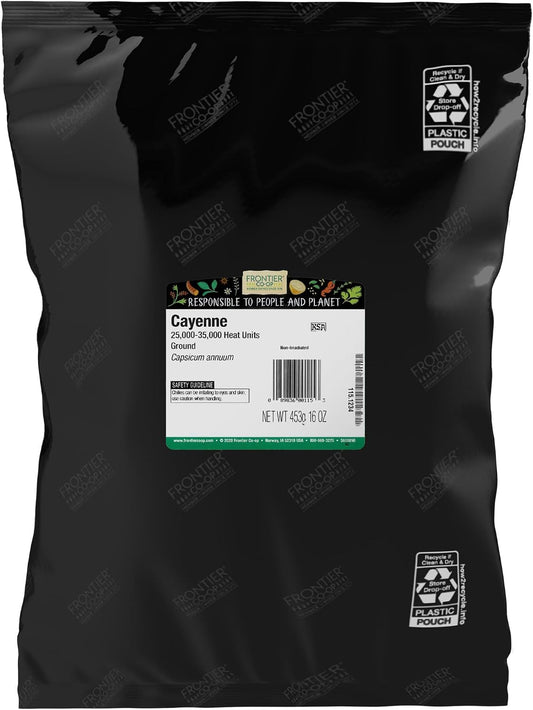Frontier Co-op Chili Peppers Ground, Cayenne 35,000 HU, Kosher | 1 lb. Bulk Bag | Capsicum annuum L.