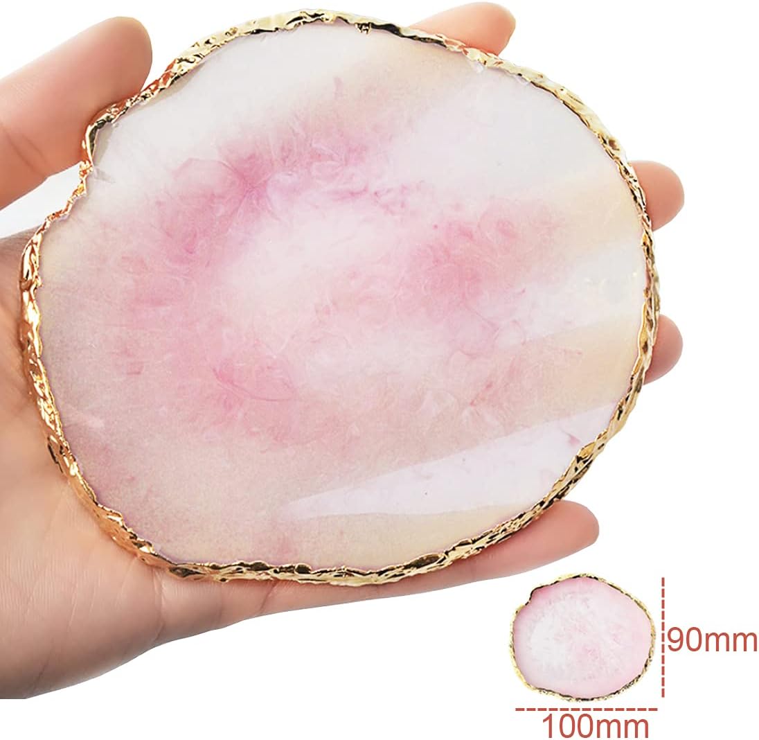 2 Pack Resin Nail Art Palette, Nail Painting Mixed Color Palette, Gilded Edge Nail Gel Color Makeup Display Board Pallet (White+Pink)