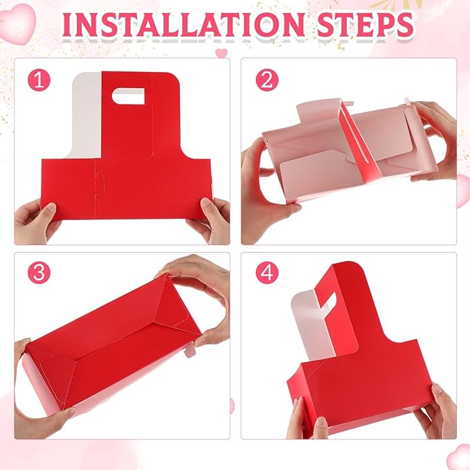 MotiMind 50 Pack Mother's Day 2 Cup Drink Carrier with Handle, Kraft Paperboard Teacher Cup Holder Portable for Hot Cold Drinks, Coffee Carrier Gift with Heart Card Rope (Red,Pink)
