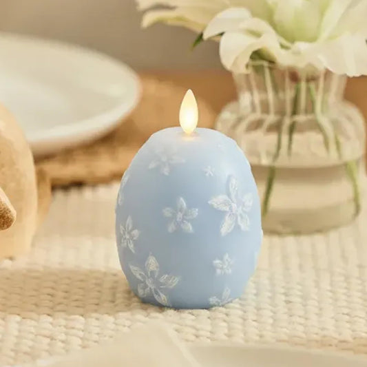 Luminara Flameless Candle Crystal Beads Glitter Sphere, Unscented Real Wax LED Candle, Timer, Holiday Decoration Centerpiece (Cashmere Blue Floral)