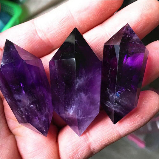 3PCS Natural Purple Amethyst Quartz Crystal Point Wand Obelisk Healing