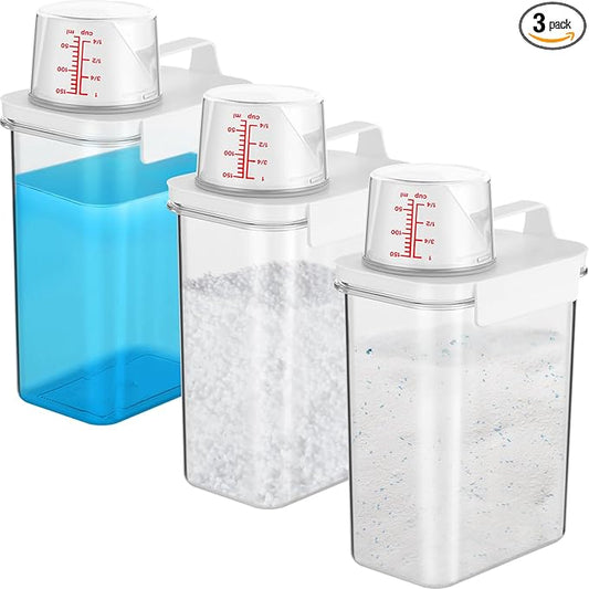 3 PCS Liquid Laundry Detergent Dispensers, 61oz Laundry Bead Dispenser, Clear Airtight Fabric Softener Container, Liquid Detergent Box for Laundry Room Organization and Storage with Measuring Cup