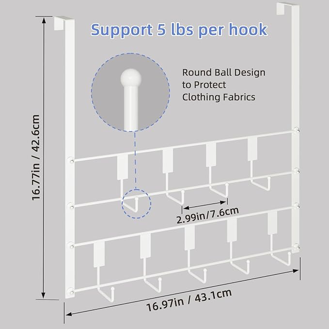 Over The Door Hooks for Hanging, 9 Hooks Over Door Hanger, Coat Rack and Towel Rack for Hanging, Door Towel Hanger and Hooks for Bathroom Organizer
